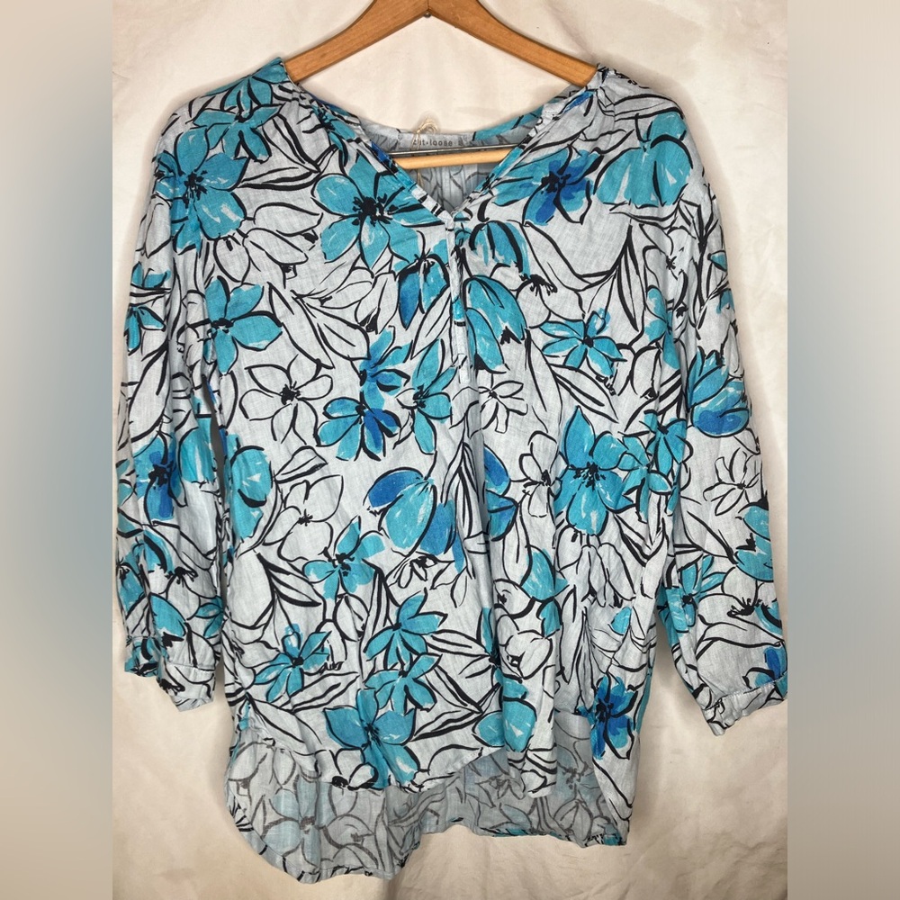 Cut Loose artsy linen floral top NWT M